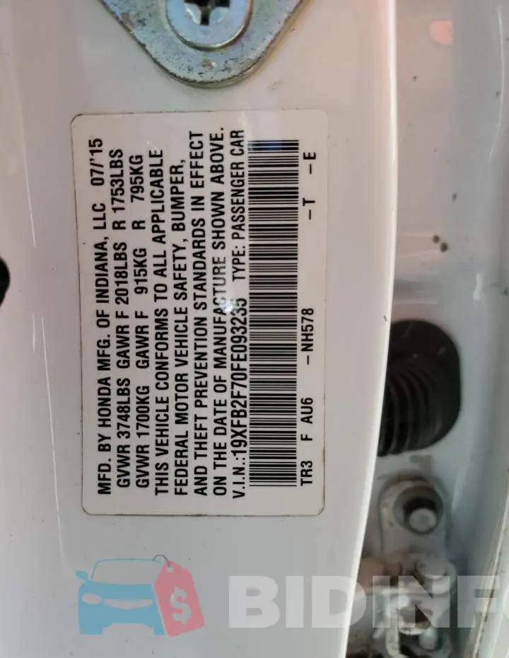 19XFB2F70FE093235 Photo# 12