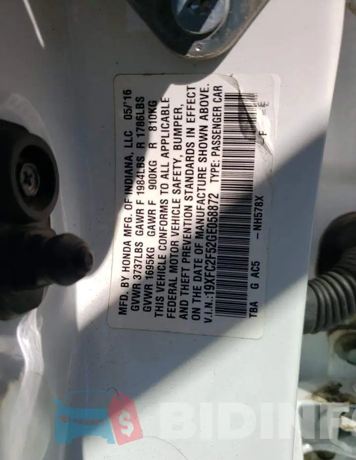 19XFC2F52GE058872 Photo# 13