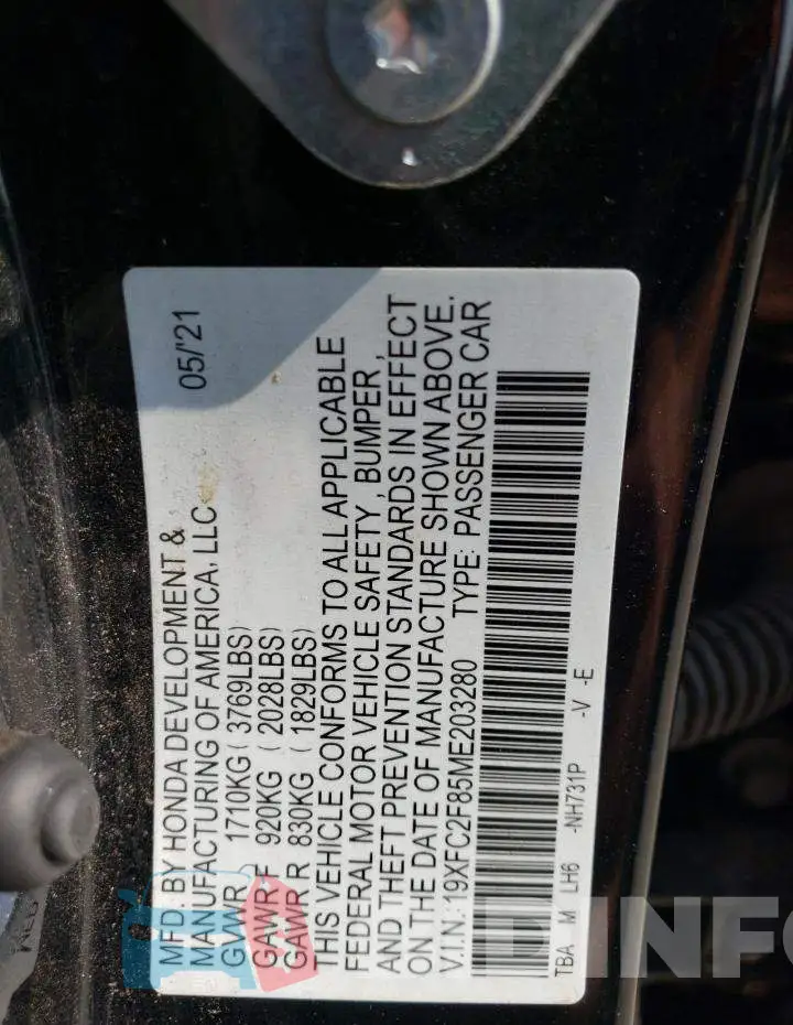 19XFC2F85ME203280 Photo# 13