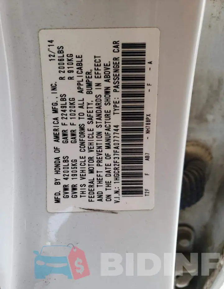 1HGCR2F37FA077744 Photo# 12