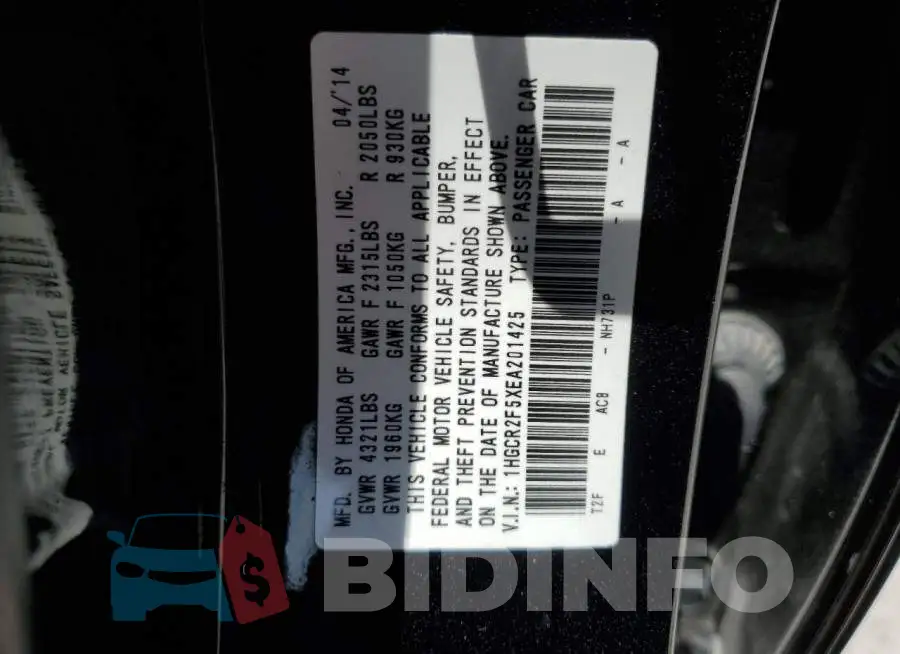 1HGCR2F5XEA201425 Photo# 12