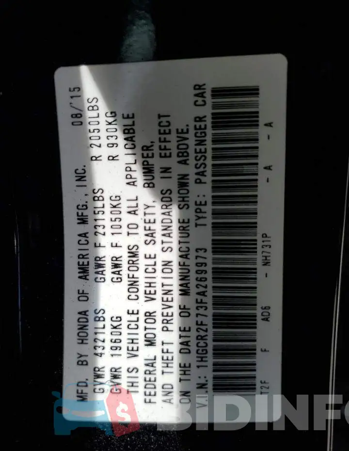 1HGCR2F73FA269973 Photo# 13