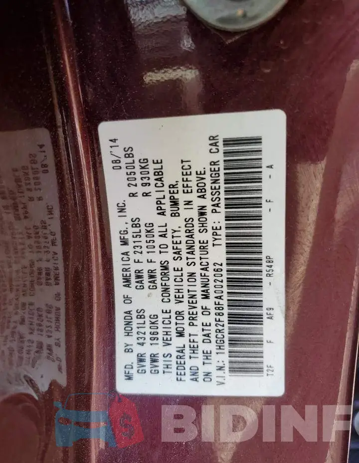 1HGCR2F88FA002062 Photo# 12