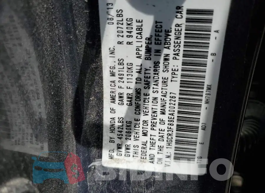1HGCR3F89EA002267 Photo# 12