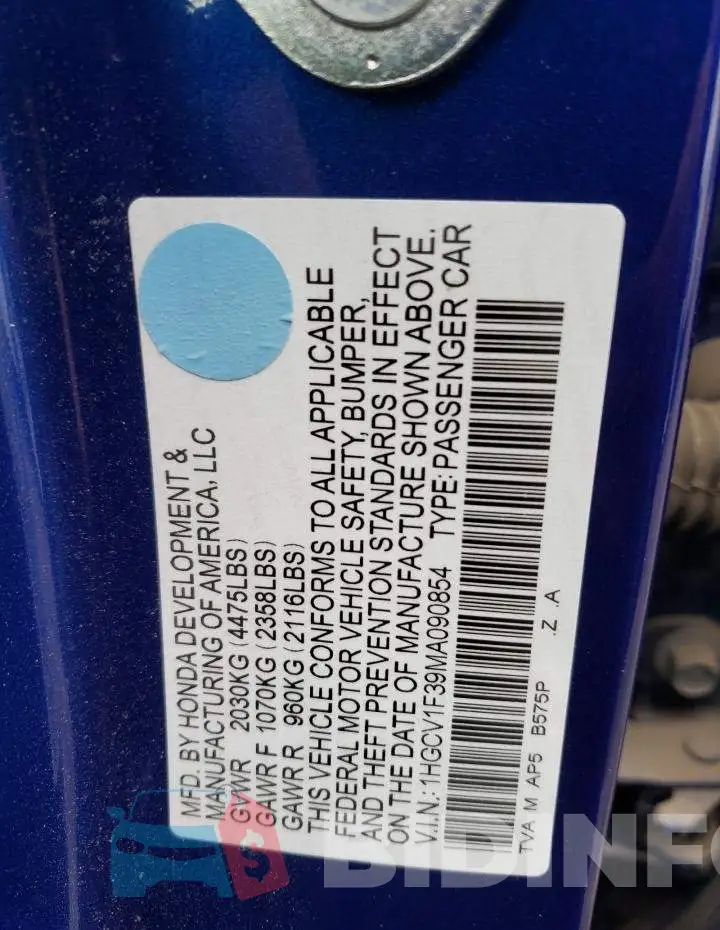 1HGCV1F39MA090854 Photo# 13