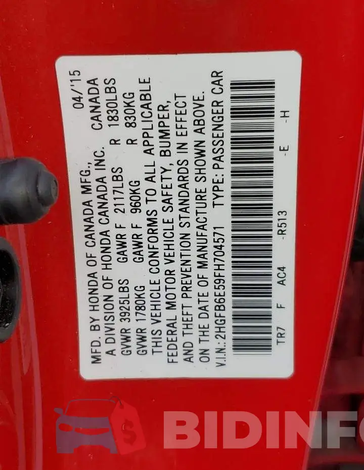 2HGFB6E59FH704571 Photo# 13