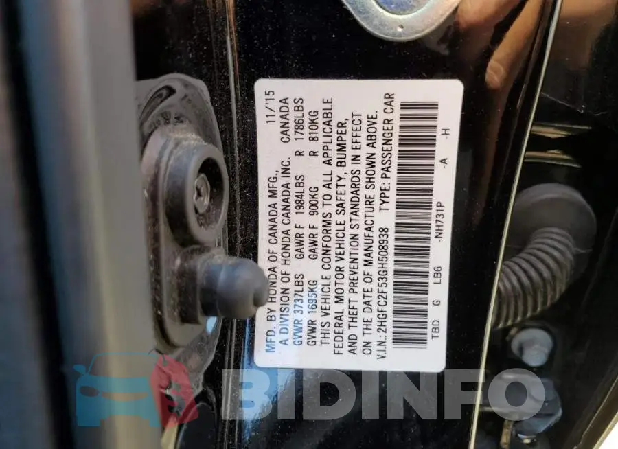 2HGFC2F53GH508938 Photo# 12