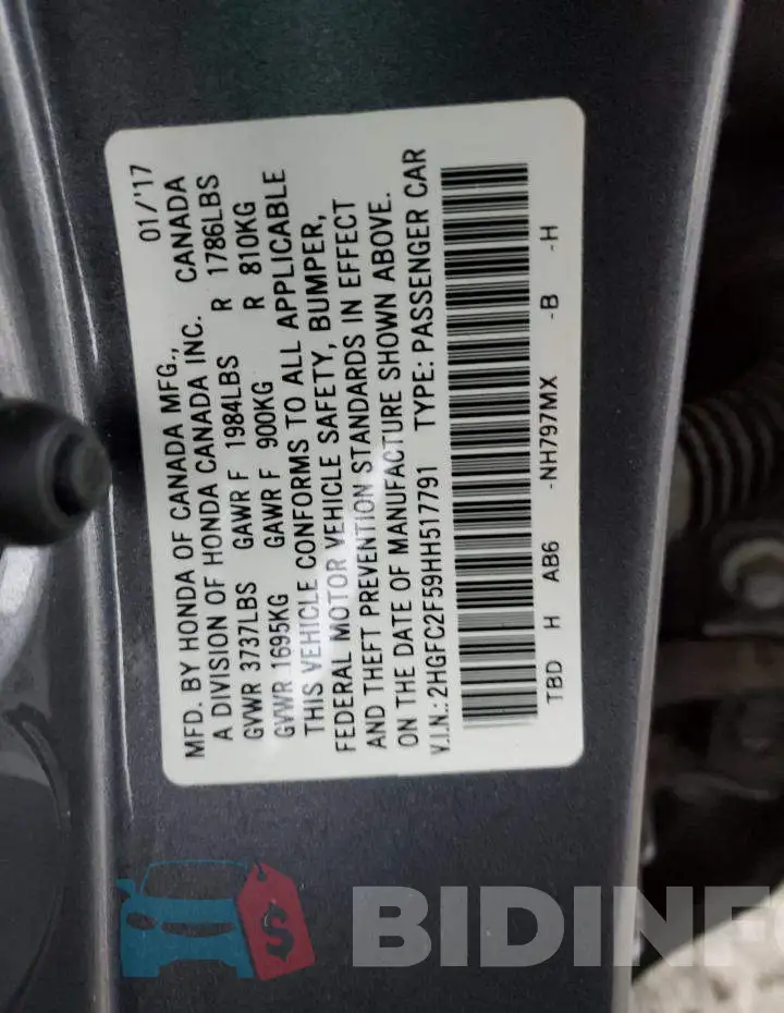 2HGFC2F59HH517791 Photo# 12