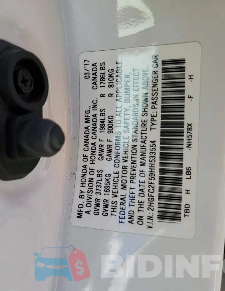 2HGFC2F59HH533554 Photo# 13