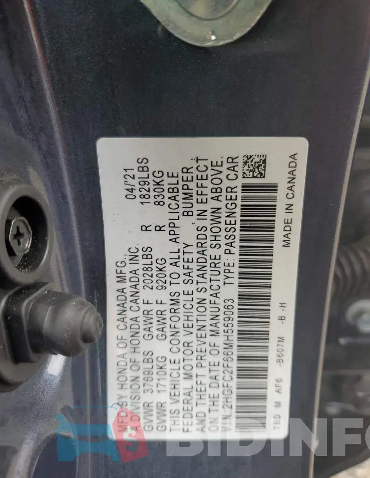 2HGFC2F66MH559063 Photo# 12