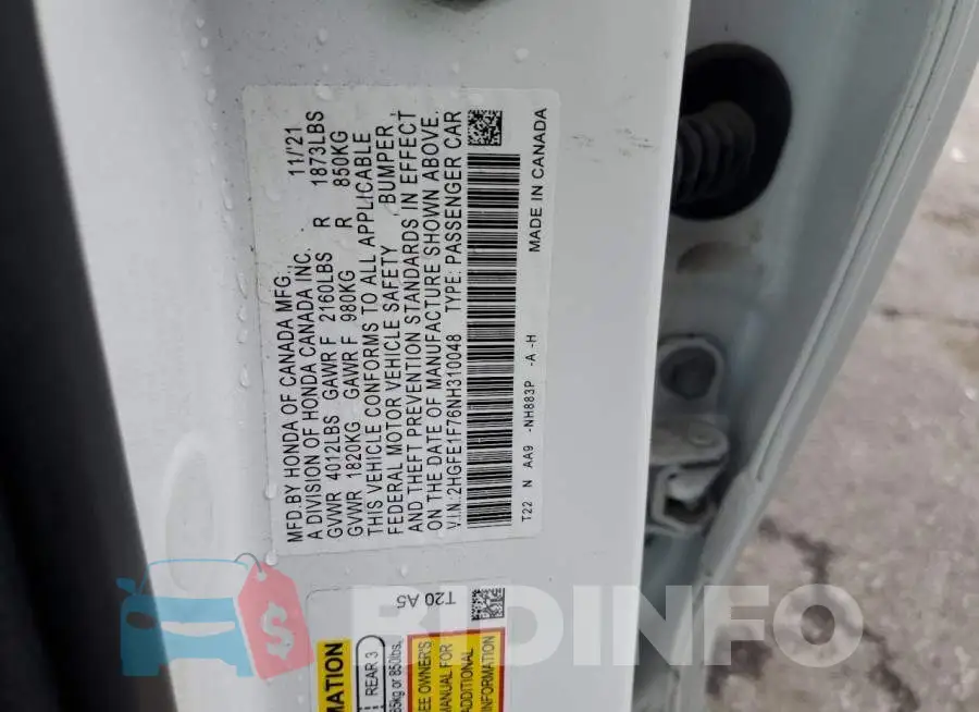 2HGFE1F76NH310048 Photo# 12