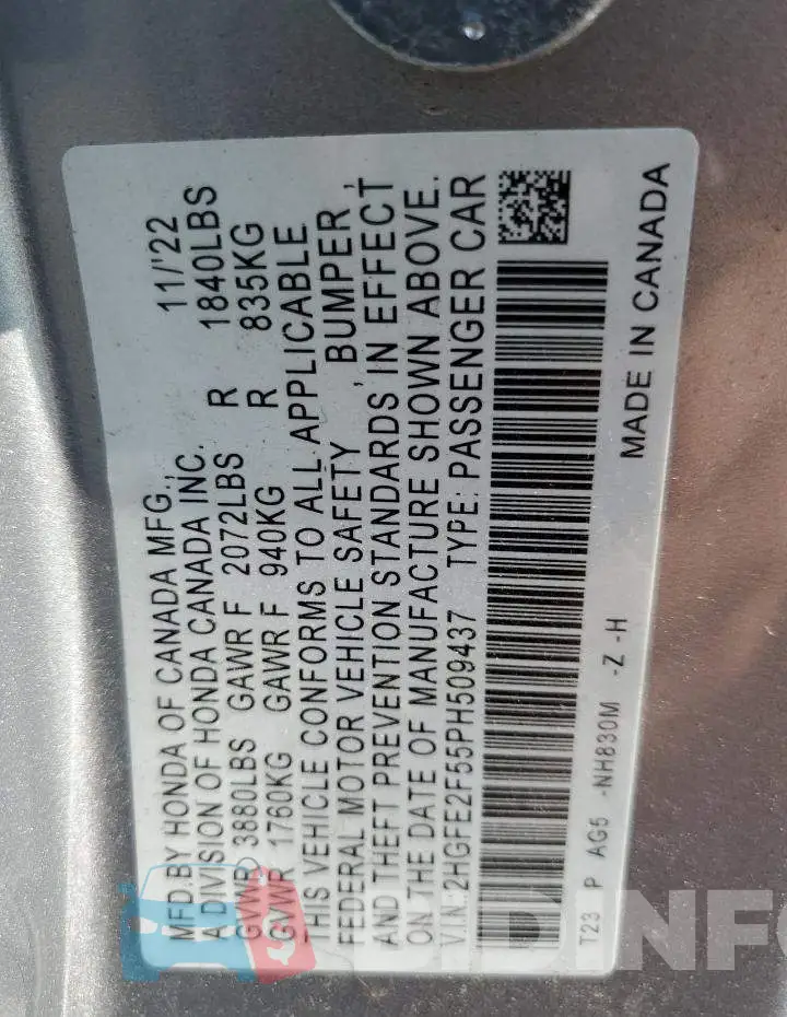 2HGFE2F55PH509437 Photo# 12