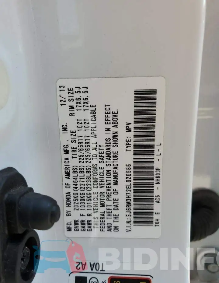 5J6RM3H72EL020586 Photo# 13