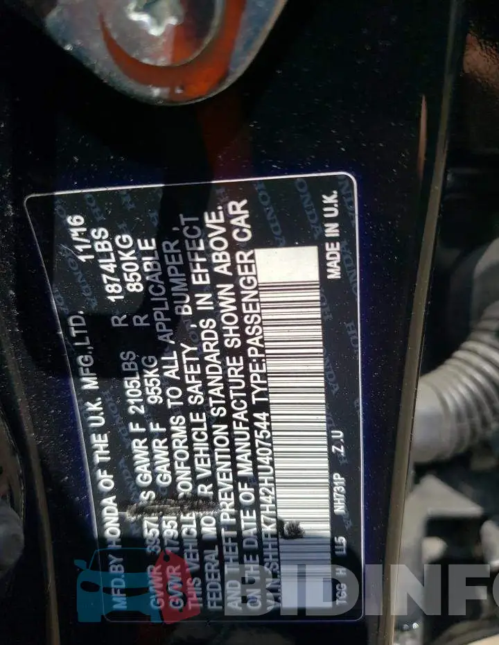 SHHFK7H42HU407544 Photo# 12
