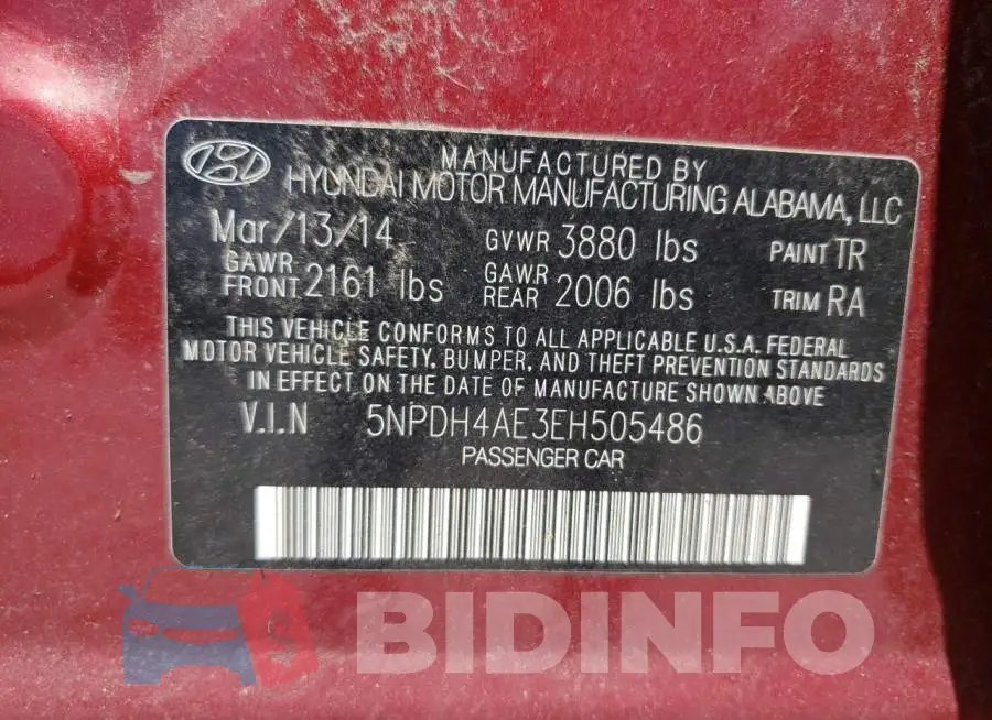 5NPDH4AE3EH505486 Photo# 12