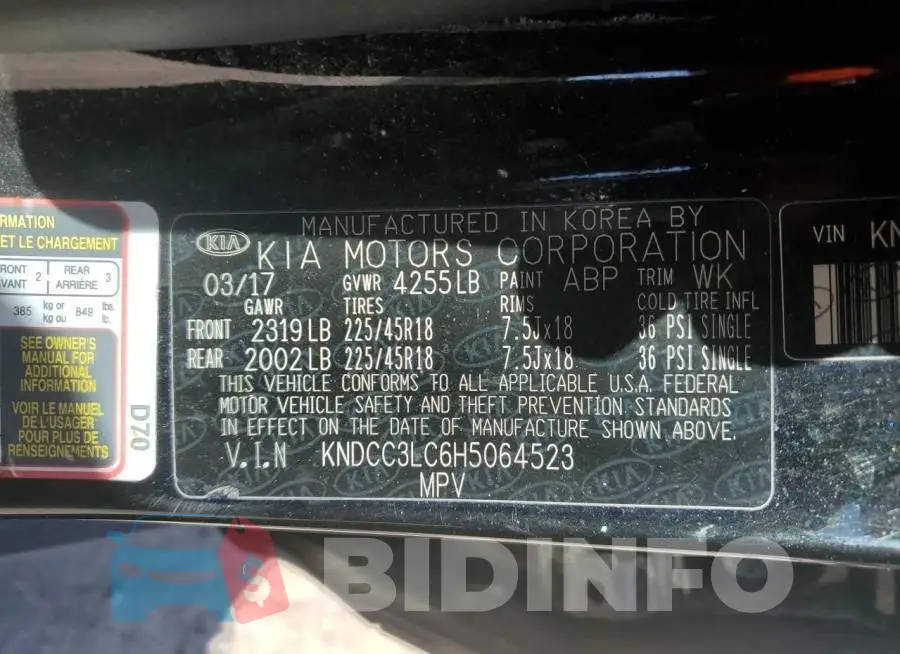 KNDCC3LC6H5064523 Photo# 12