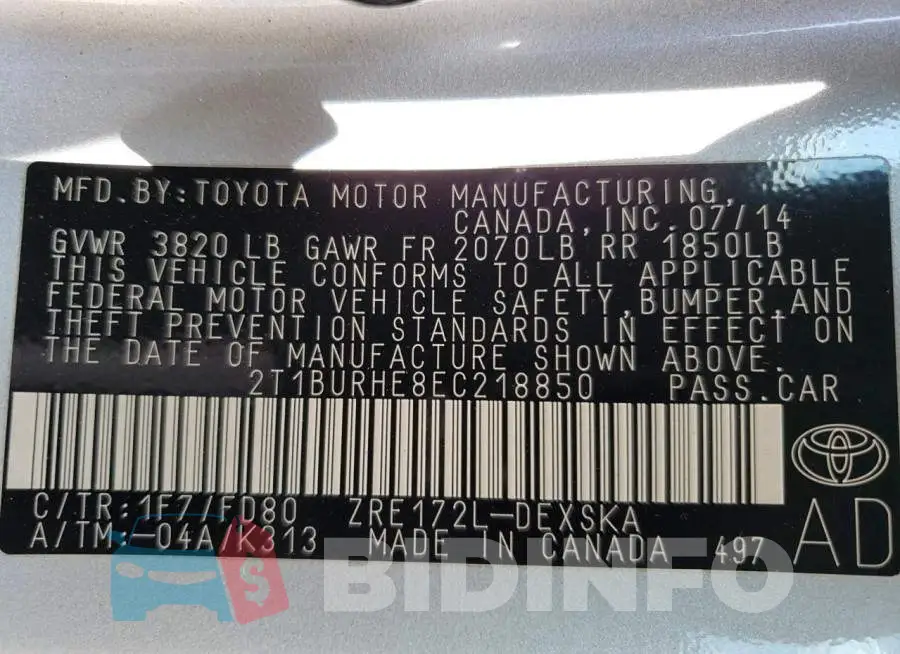 2T1BURHE8EC218850 Photo# 12