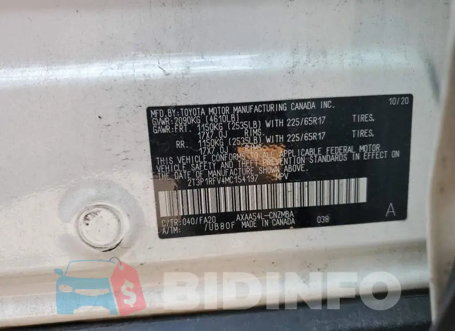 2T3P1RFV4MC154197 Photo# 13