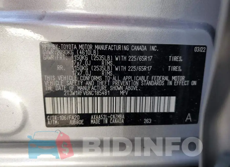 2T3W1RFV6NC185481 Photo# 13