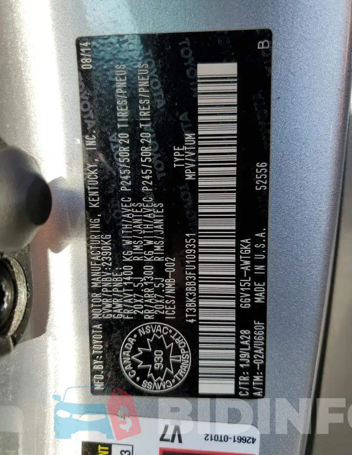 4T3BK3BB3FU109351 Photo# 13