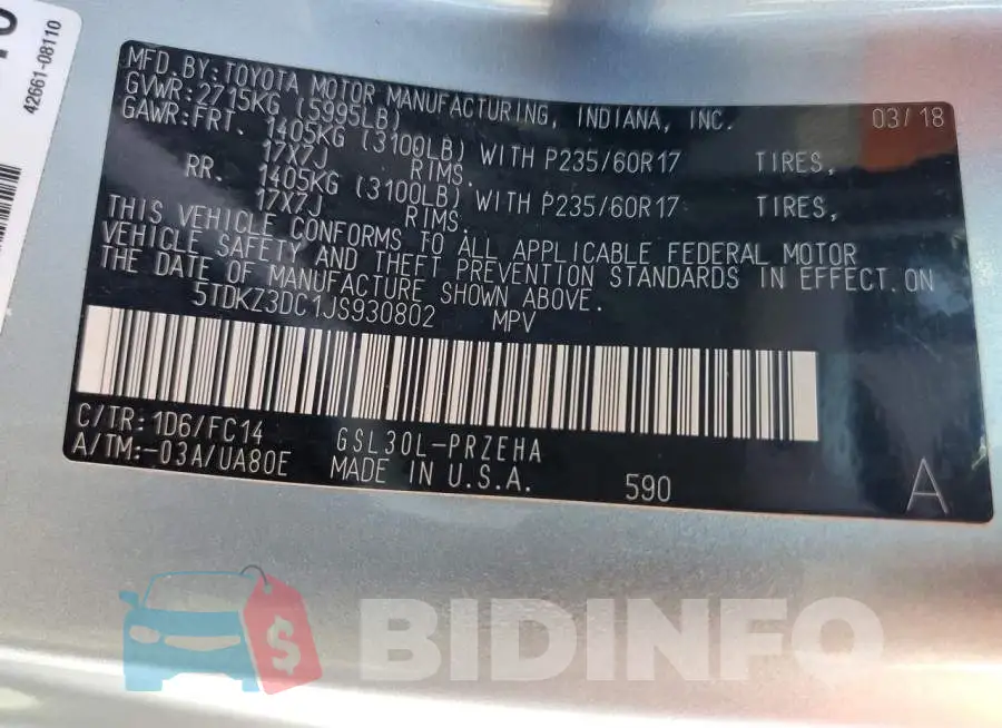 5TDKZ3DC1JS930802 Photo# 13