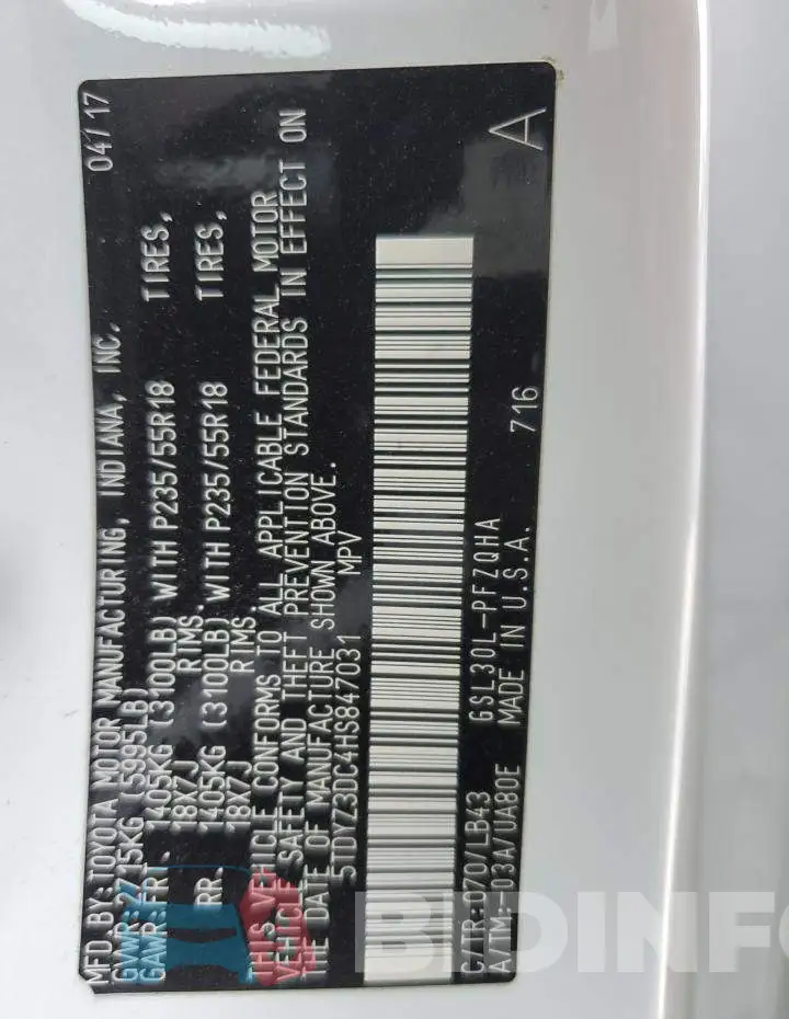 5TDYZ3DC4HS847031 Photo# 14