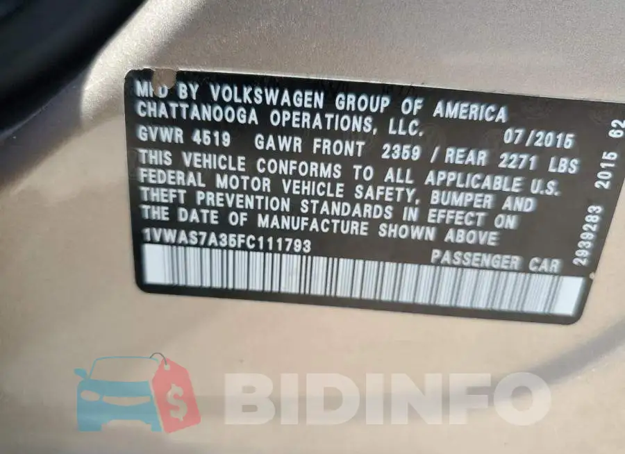 1VWAS7A35FC111793 Photo# 13