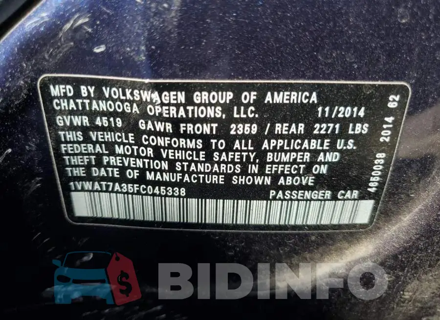 1VWAT7A35FC045338 Photo# 12