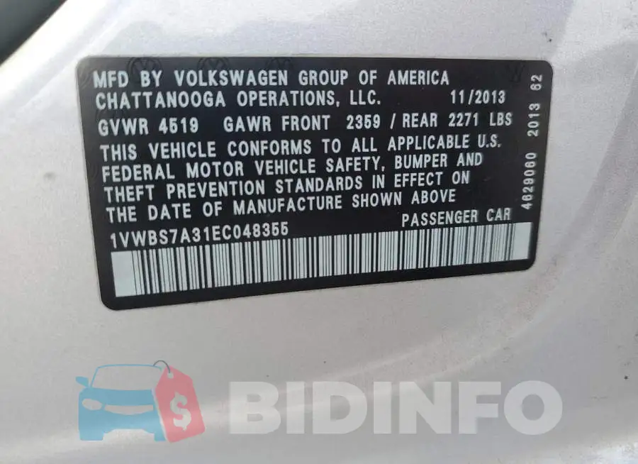 1VWBS7A31EC048355 Photo# 12