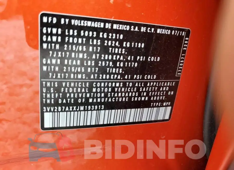 3VV2B7AXXJM193913 Photo# 13