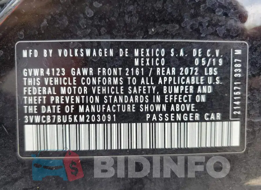 3VWCB7BU5KM203091 Photo# 12