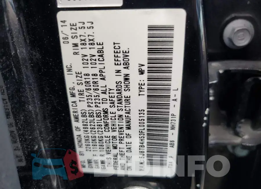 5J8TB4H53FL005135 Photo# 13