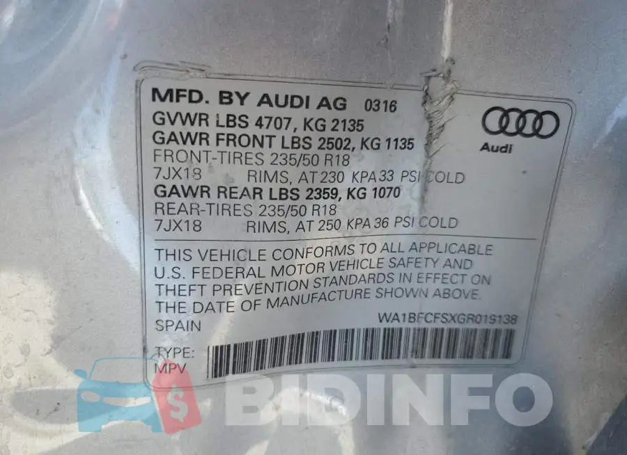WA1BFCFSXGR019138 Photo# 13