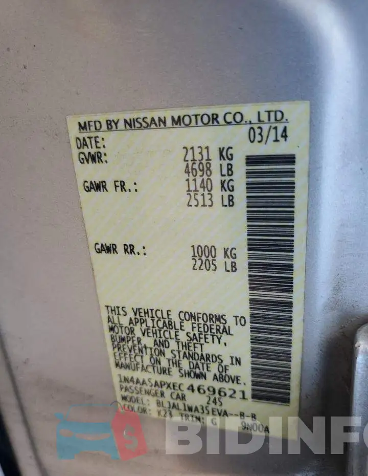 1N4AA5APXEC469621 Photo# 13