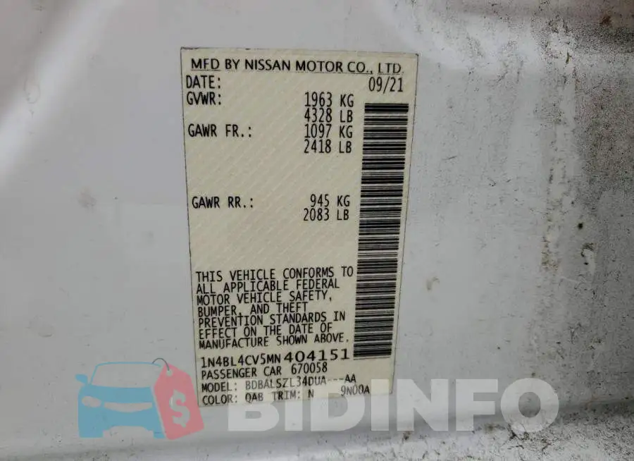 1N4BL4CV5MN404151 Photo# 12