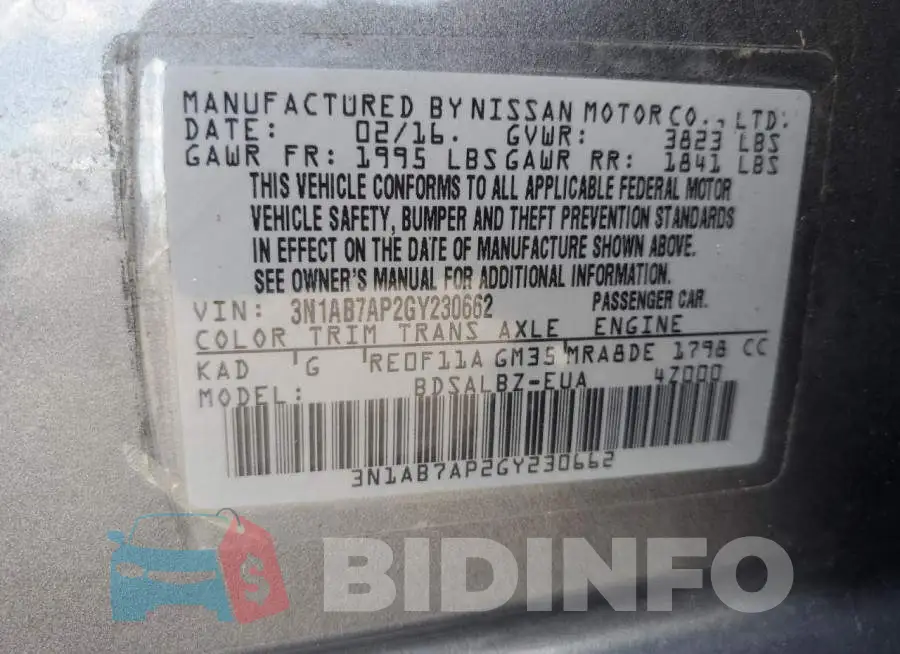 3N1AB7AP2GY230662 Photo# 12