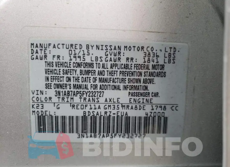3N1AB7AP5FY232727 Photo# 12