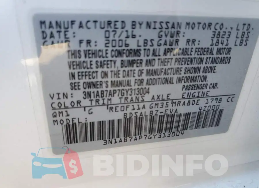 3N1AB7AP7GY313004 Photo# 12