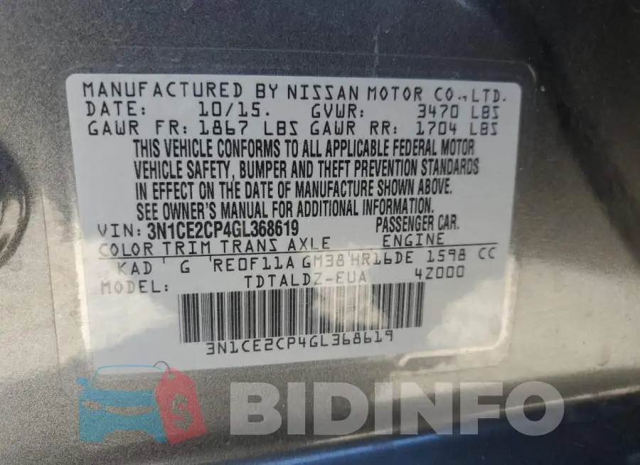 3N1CE2CP4GL368619 Photo# 12