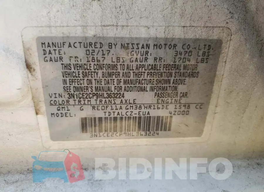 3N1CE2CP9HL363224 Photo# 12