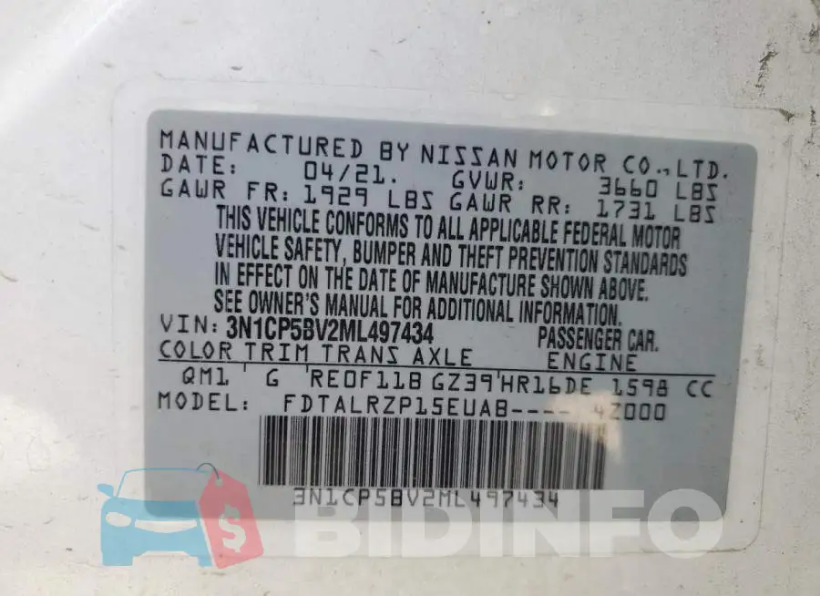 3N1CP5BV2ML497434 Photo# 13