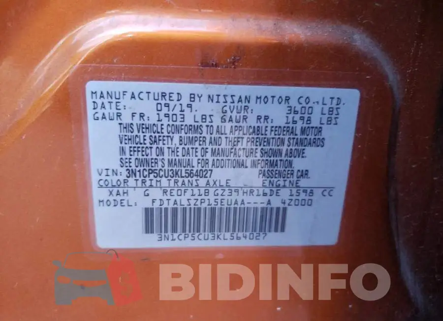 3N1CP5CU3KL564027 Photo# 13