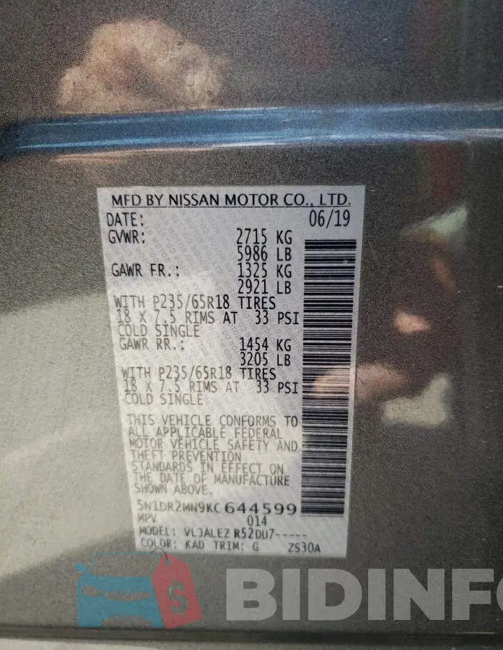 5N1DR2MN9KC644599 Photo# 13