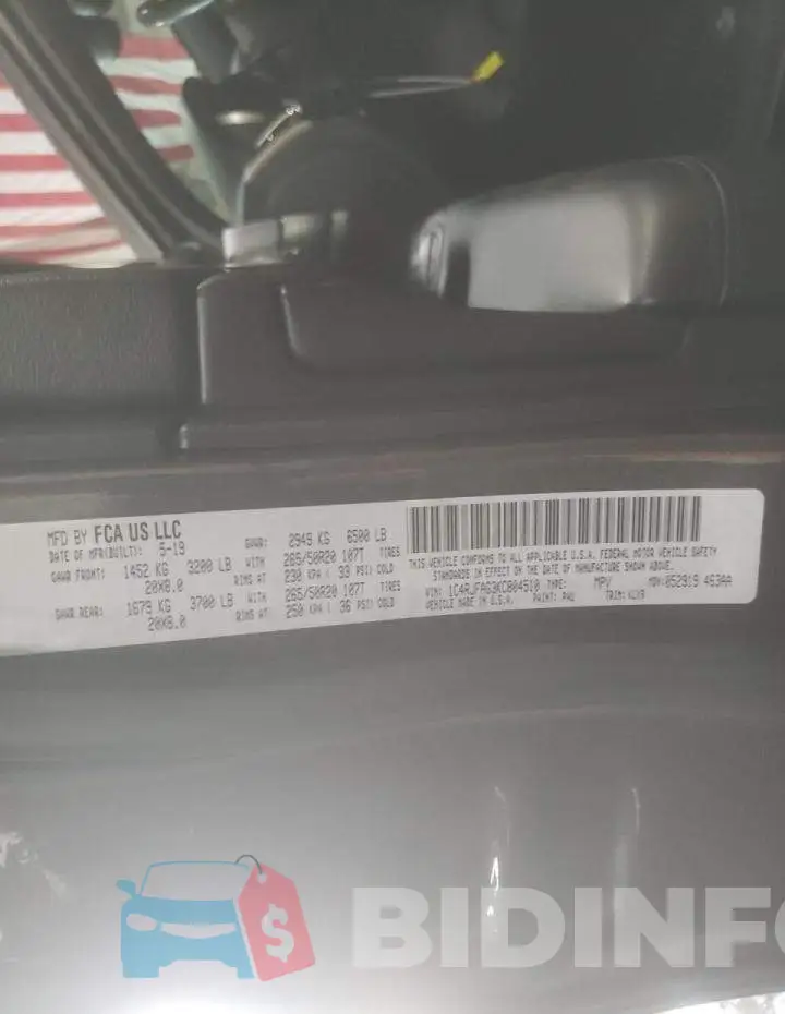 1C4RJFAG3KC804510 Photo# 13