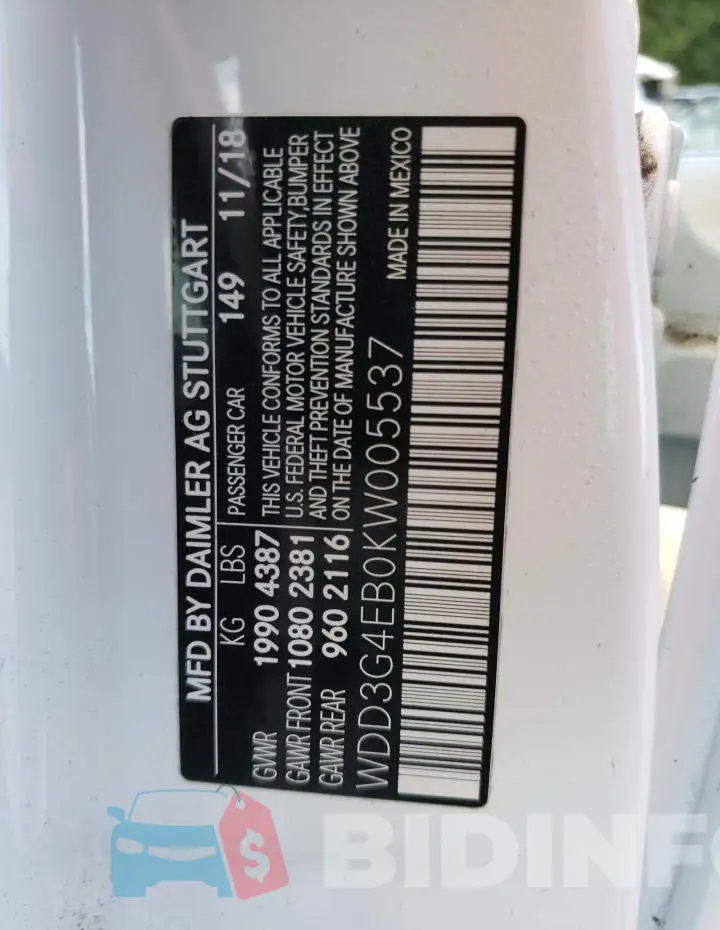 WDD3G4EB0KW005537 Photo# 13