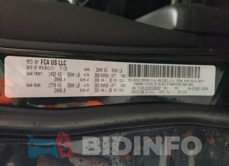 1C4RDJDG2KC836497 Photo# 14
