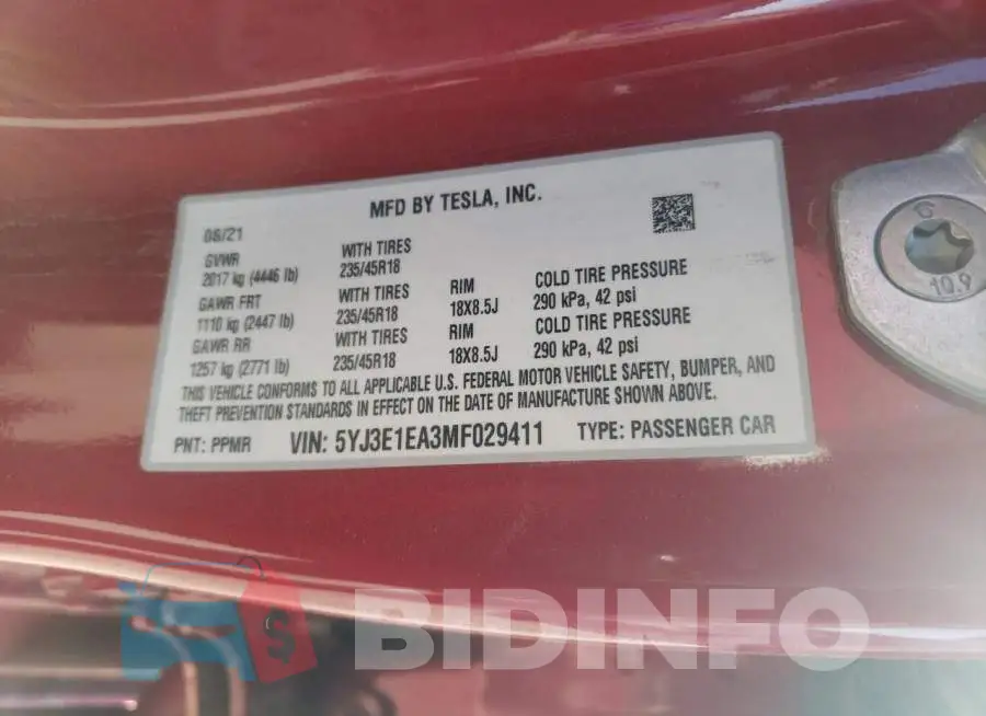 5YJ3E1EA3MF029411 Photo# 12