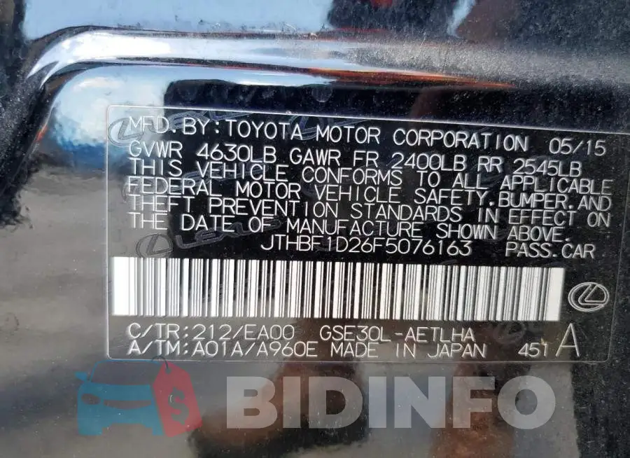 JTHBF1D26F5076163 Photo# 12