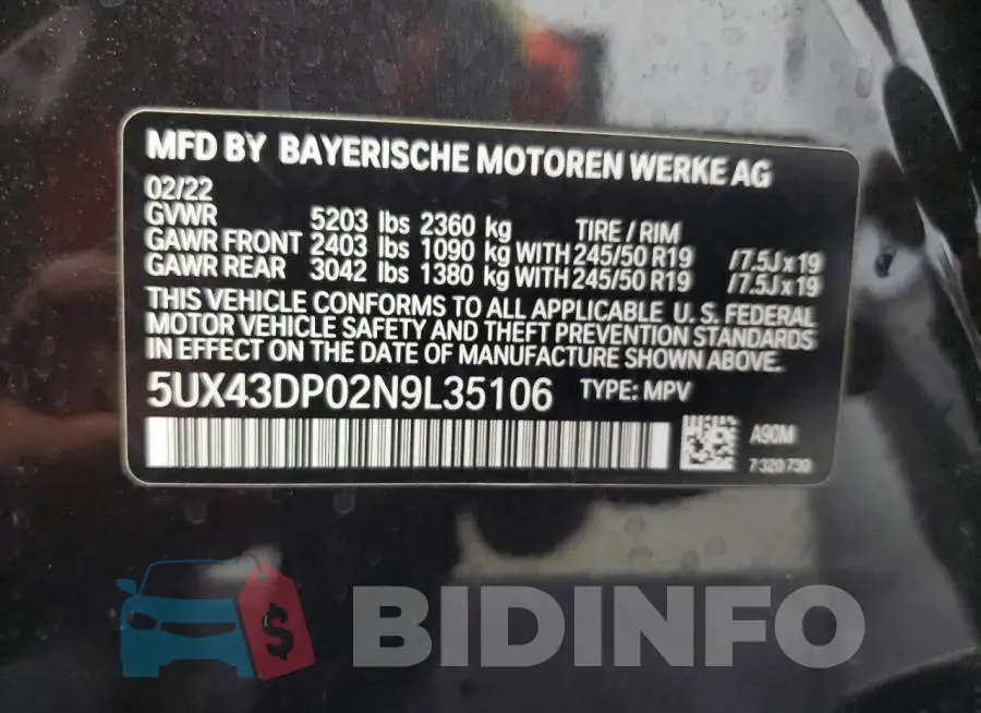 5UX43DP02N9L35106 Photo# 14