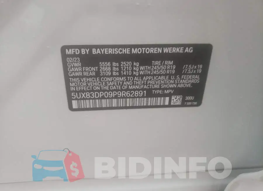 5UX83DP09P9R62891 Photo# 13